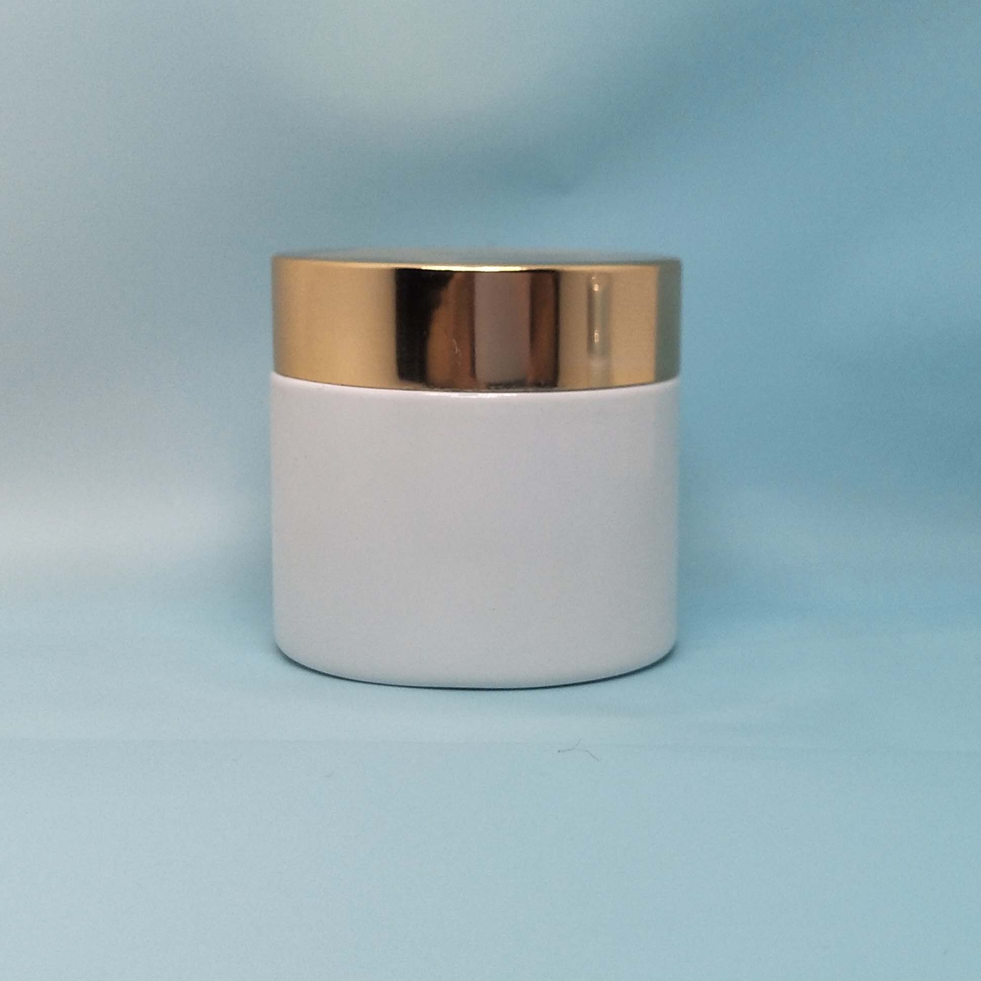 Luxury skincare body cream container 50g 60g packaging round painting white glass cosmetic jar with silver cap