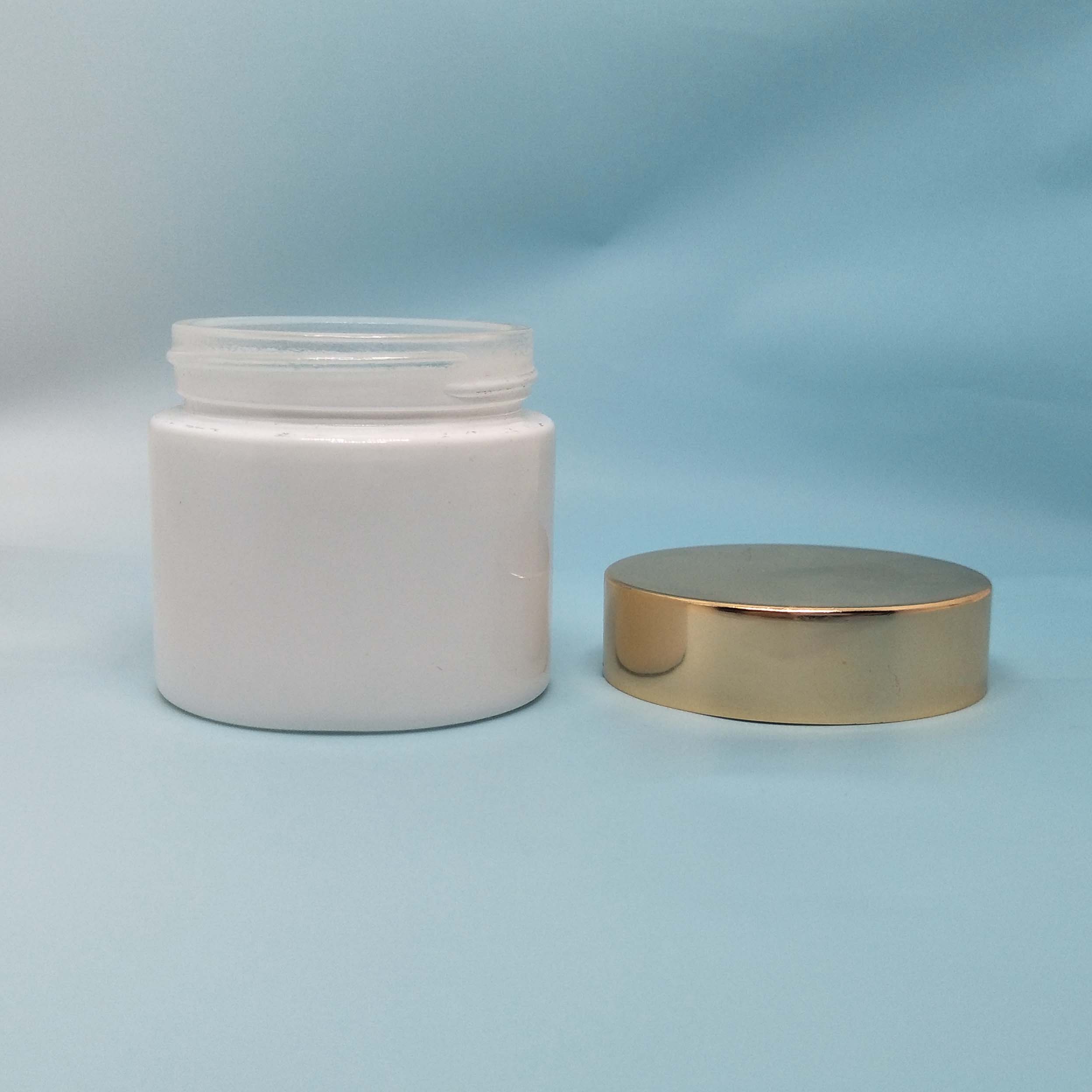 Luxury skincare body cream container 50g 60g packaging round painting white glass cosmetic jar with silver cap