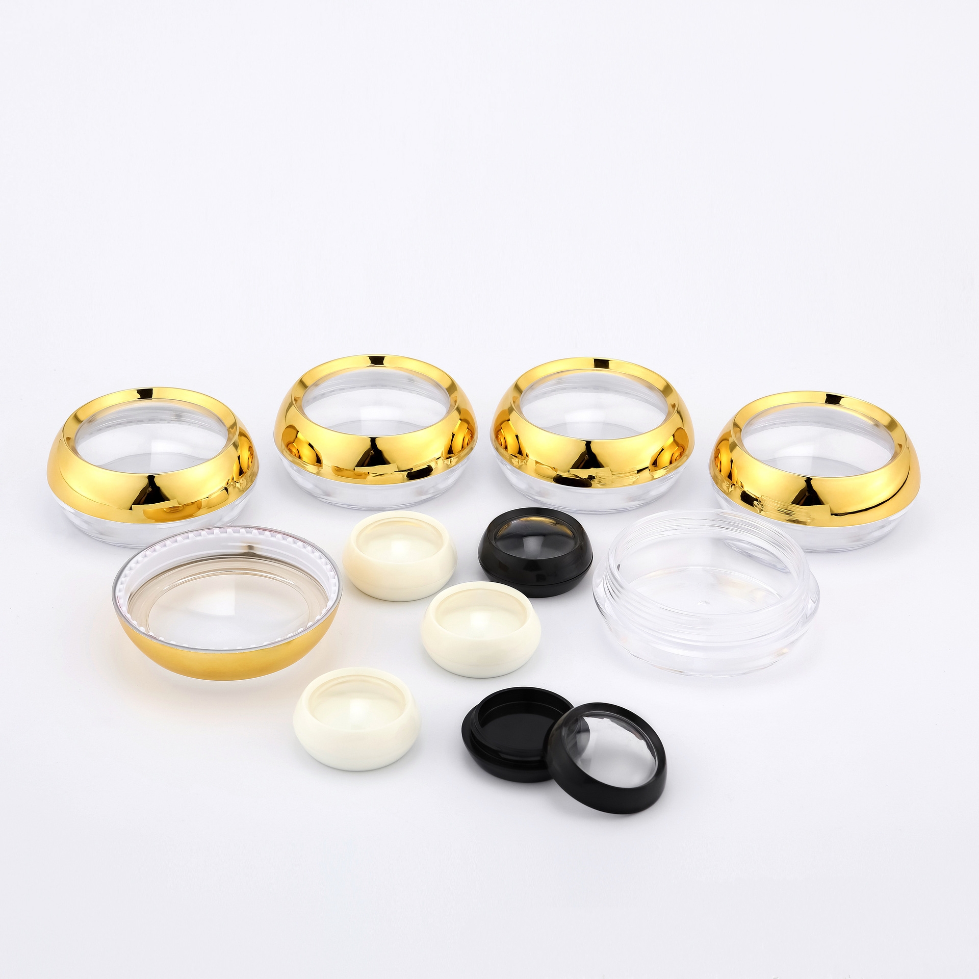 Luxury skincare body cream container packaging 5g round shiny gold cosmetic jar with lid