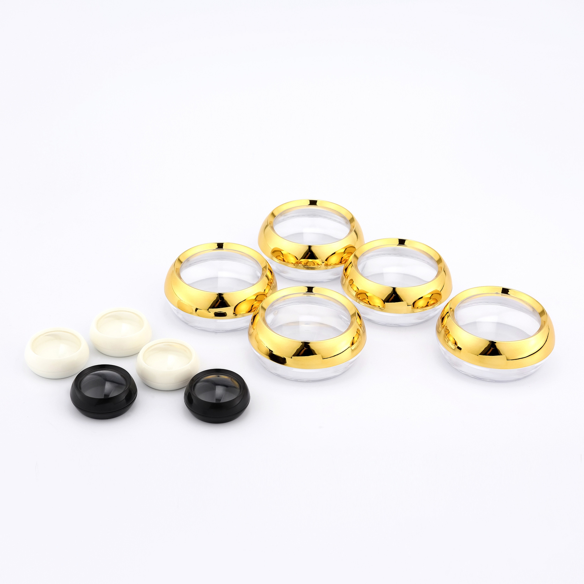 Luxury skincare body cream container packaging 5g round shiny gold cosmetic jar with lid