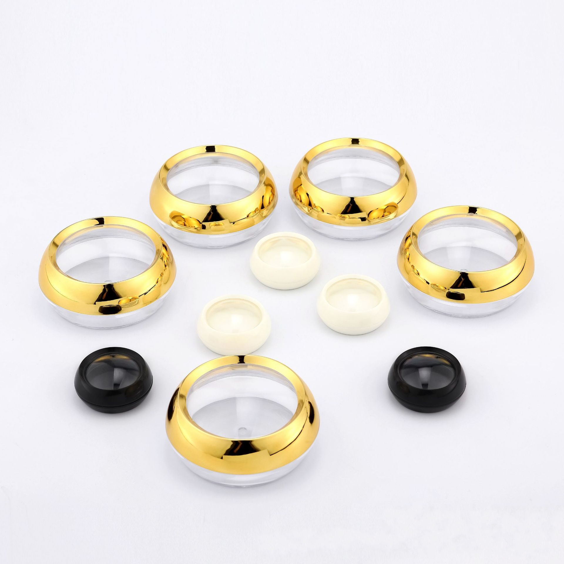 Luxury skincare body cream container packaging 5g round shiny gold cosmetic jar with lid