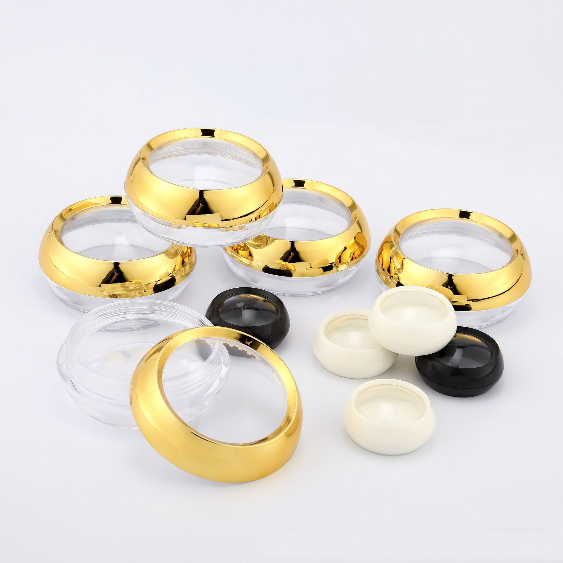 Luxury skincare body cream container packaging 5g round shiny gold cosmetic jar with lid