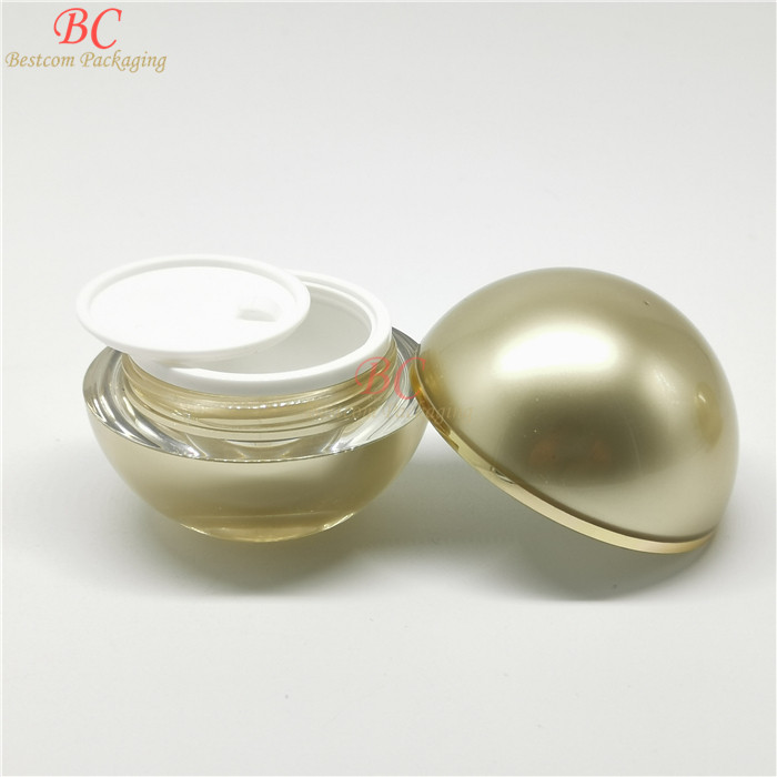 Luxury skincare body cream container packaging round 15g 30g 50g UV paint shiny gold glass cosmetic jar with lid