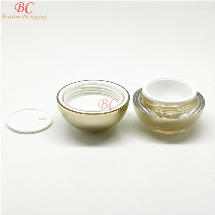 Luxury skincare body cream container packaging round 15g 30g 50g UV paint shiny gold glass cosmetic jar with lid