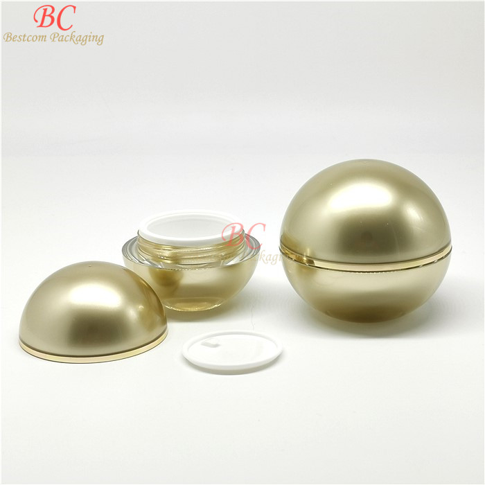 Luxury skincare body cream container packaging round 15g 30g 50g UV paint shiny gold glass cosmetic jar with lid
