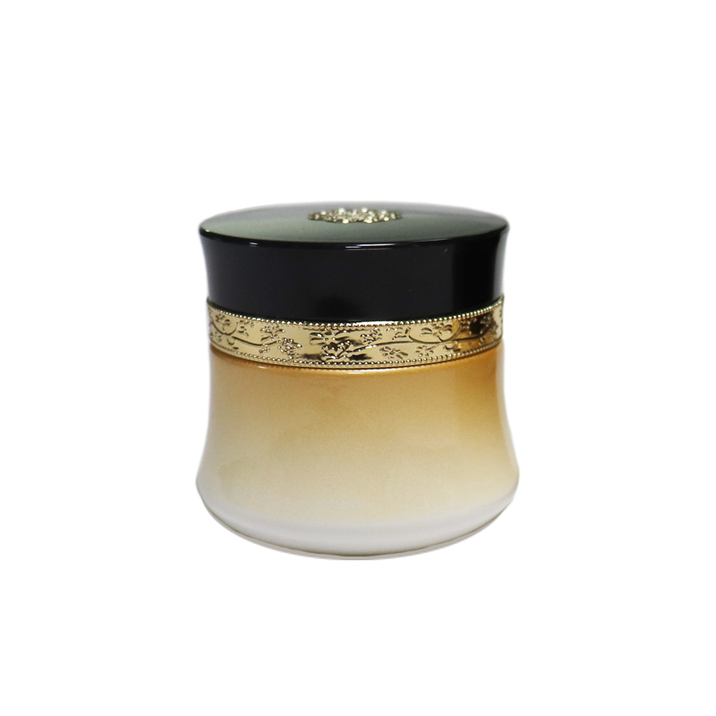 Luxury skincare body cream container packaging round 20ml 30ml 50ml UV paint shiny gold gradient glass cosmetic jar with lids