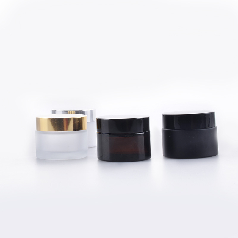 Luxury skincare body cream container packaging round 20ml 30ml 50ml glass jar with metal lid