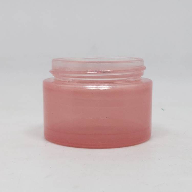 Luxury skincare body cream container packaging round 20ml 30ml 50ml pink glass cosmetic jar with metal lid
