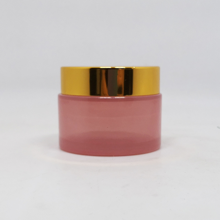 Luxury skincare body cream container packaging round 20ml 30ml 50ml pink glass cosmetic jar with metal lid
