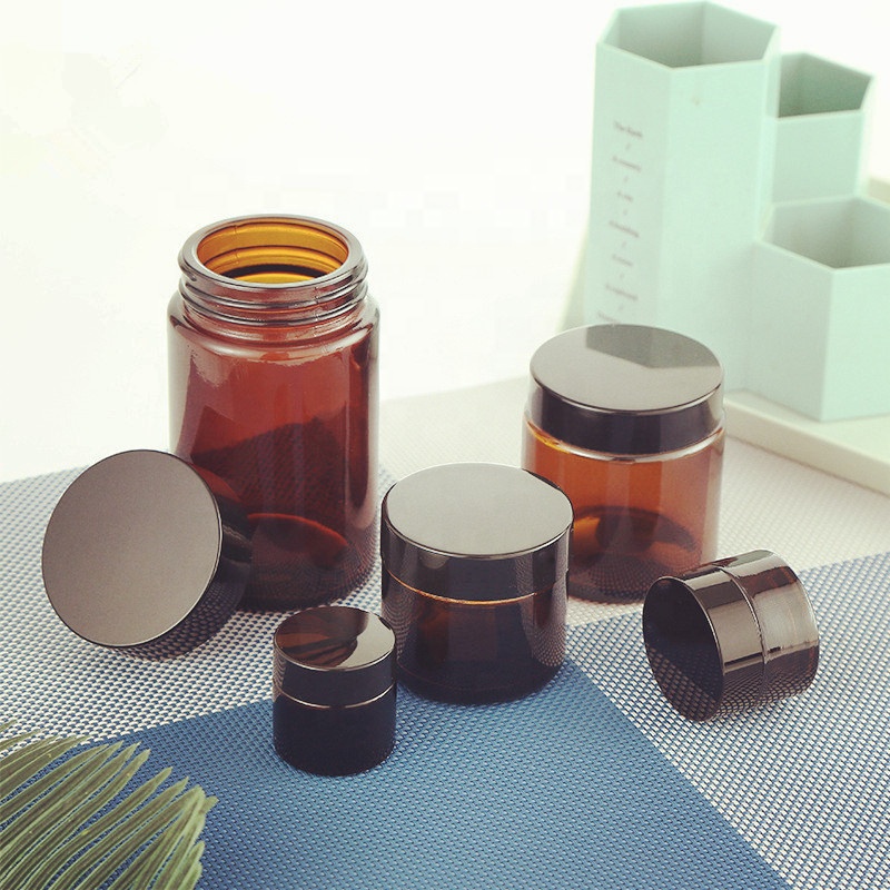 Luxury skincare body cream container packaging round amber glass cream cosmetic jar 8 oz with gold lid