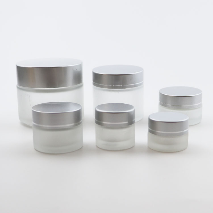 Luxury skincare body cream glass flat shoulder 20ml 30ml 50ml UV paint shiny gold silver glass cosmetic jar with metal lid
