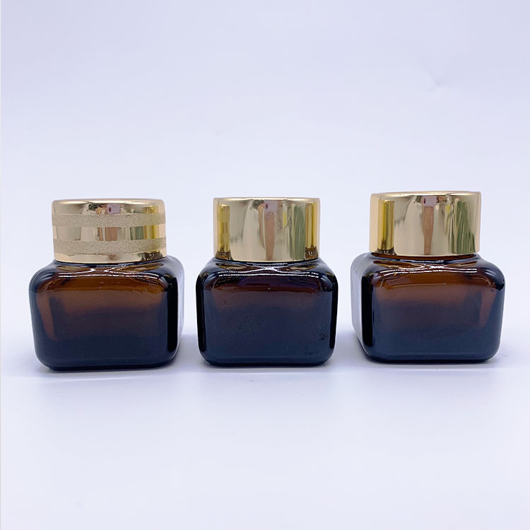 Luxury skincare cream container 20g amber glass jar square eye cream jar cosmetics container
