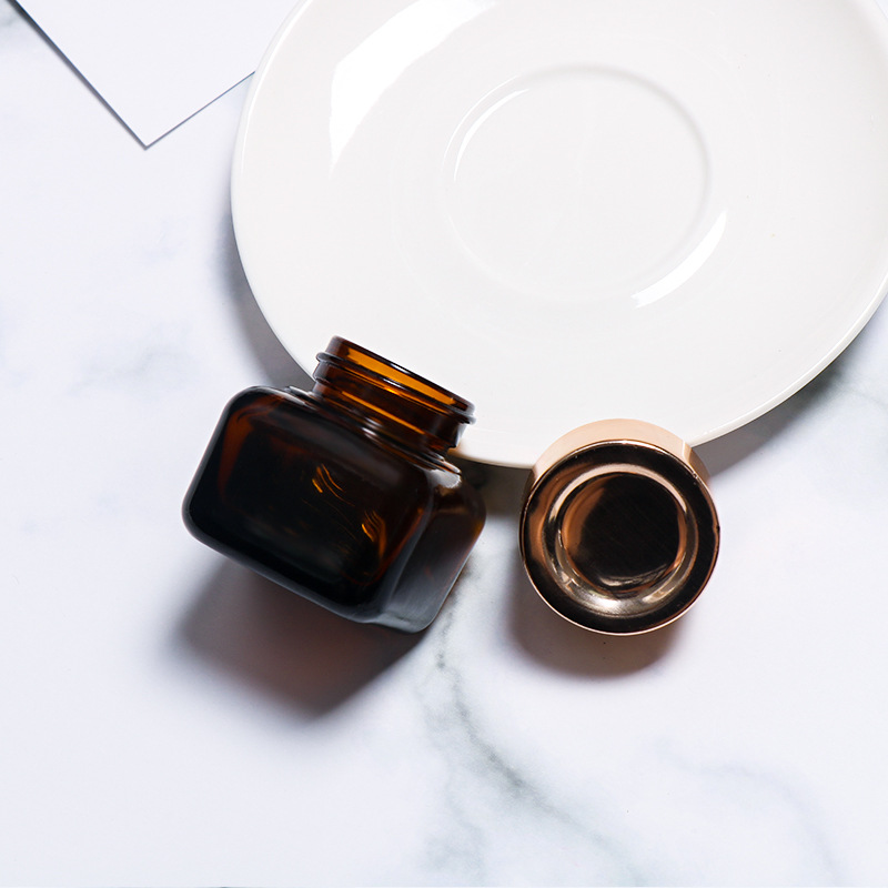 Luxury skincare cream container 20g amber glass jar square eye cream jar cosmetics container