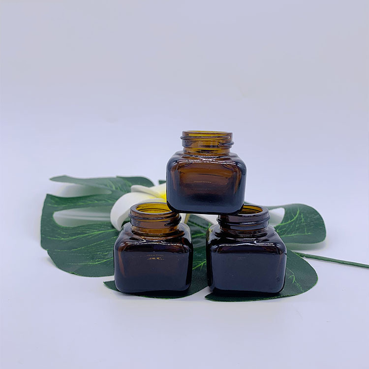 Luxury skincare cream container 20g amber glass jar square eye cream jar cosmetics container
