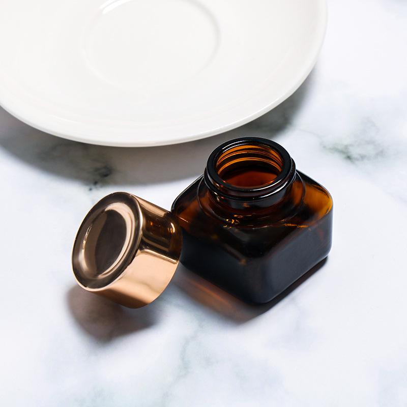Luxury skincare cream container 20g amber glass jar square eye cream jar cosmetics container