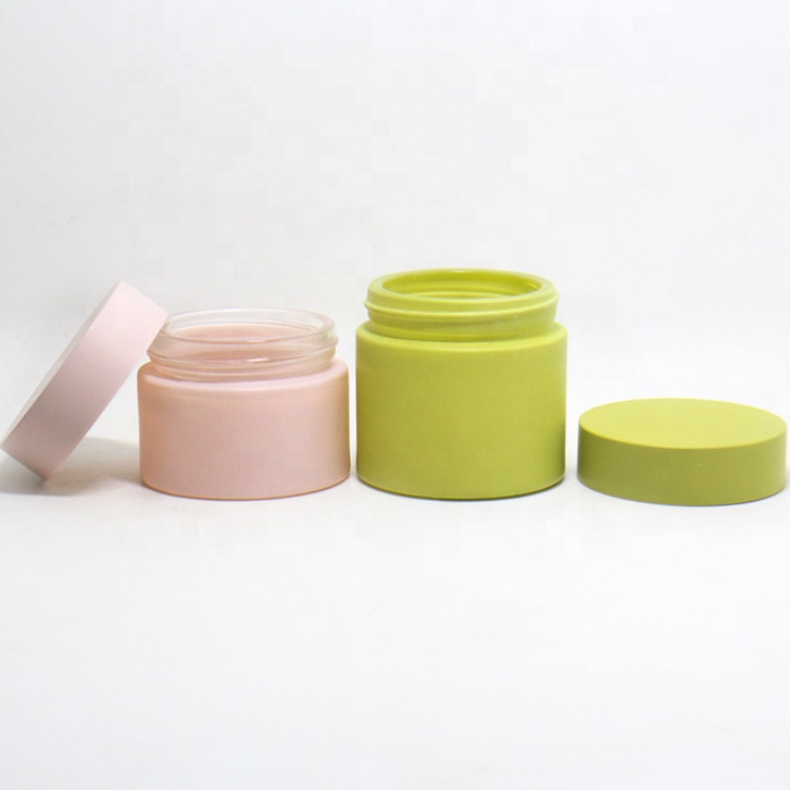 Luxury skincare packaging 50g empty matte pink green cleansing cream glass jar with matte lid