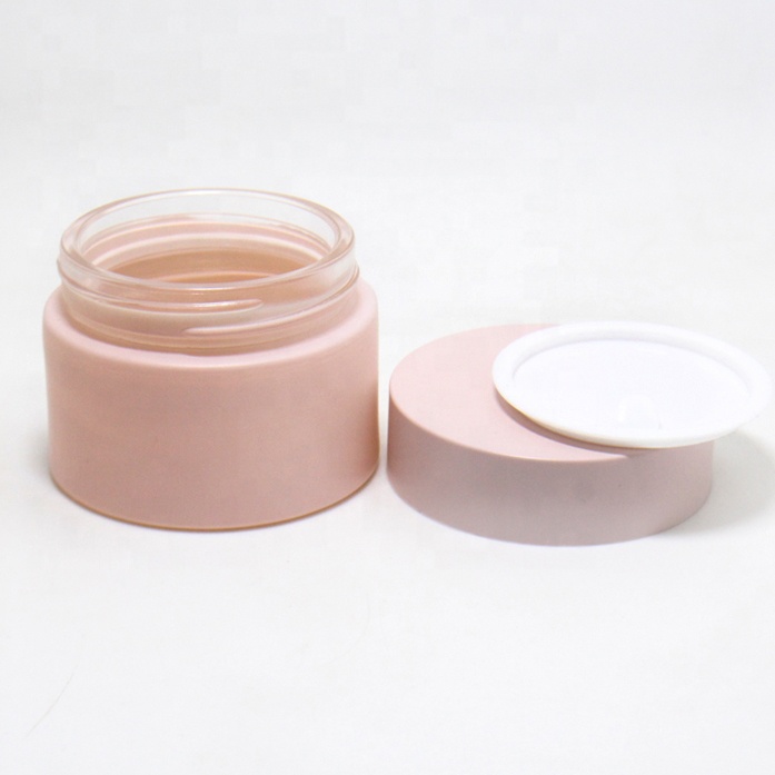 Luxury skincare packaging 50g empty matte pink green cleansing cream glass jar with matte lid
