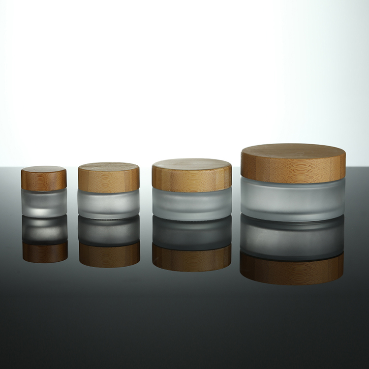 Luxury skincare packaging eco friendly 5g 10g 15g bamboo cosmetic transparent glass jars with wood cap