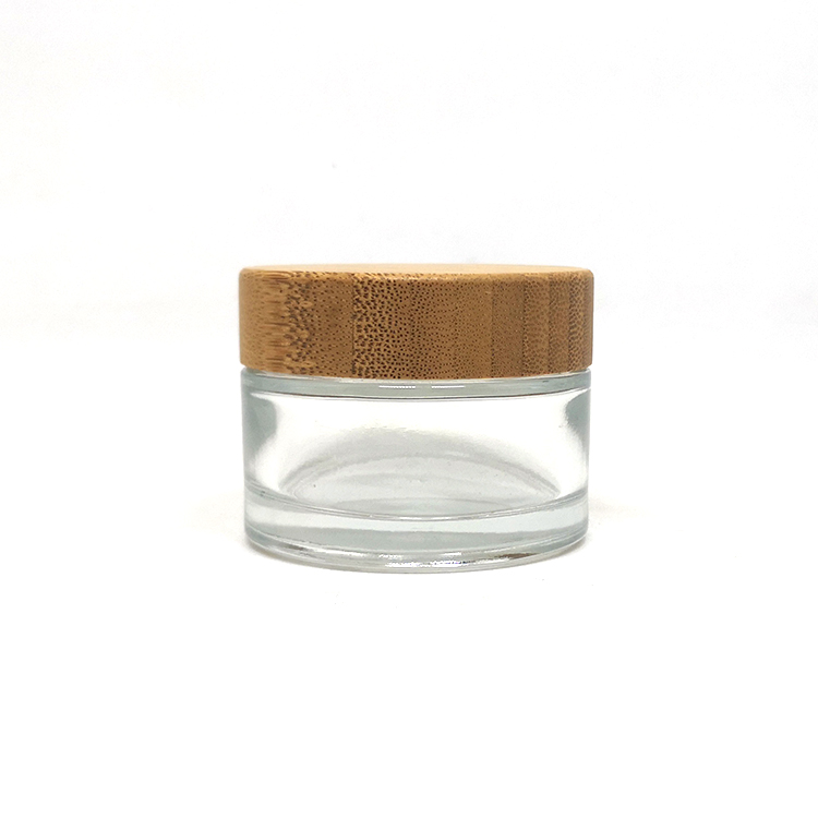 Luxury skincare packaging eco friendly 5g 10g 15g bamboo cosmetic transparent glass jars with wood cap