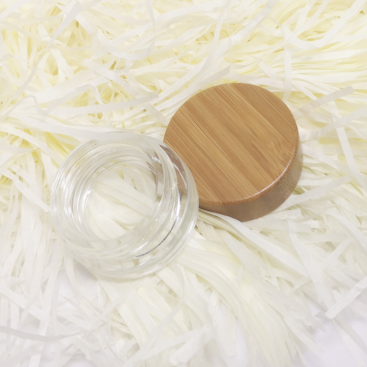Luxury skincare packaging eco friendly 5g 10g 15g bamboo cosmetic transparent glass jars with wood cap