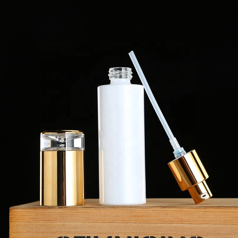Luxury skincare packaging gold cap white bottle 20ml 30ml 40ml 50ml 60ml 80ml and 20g 30g 50g jars