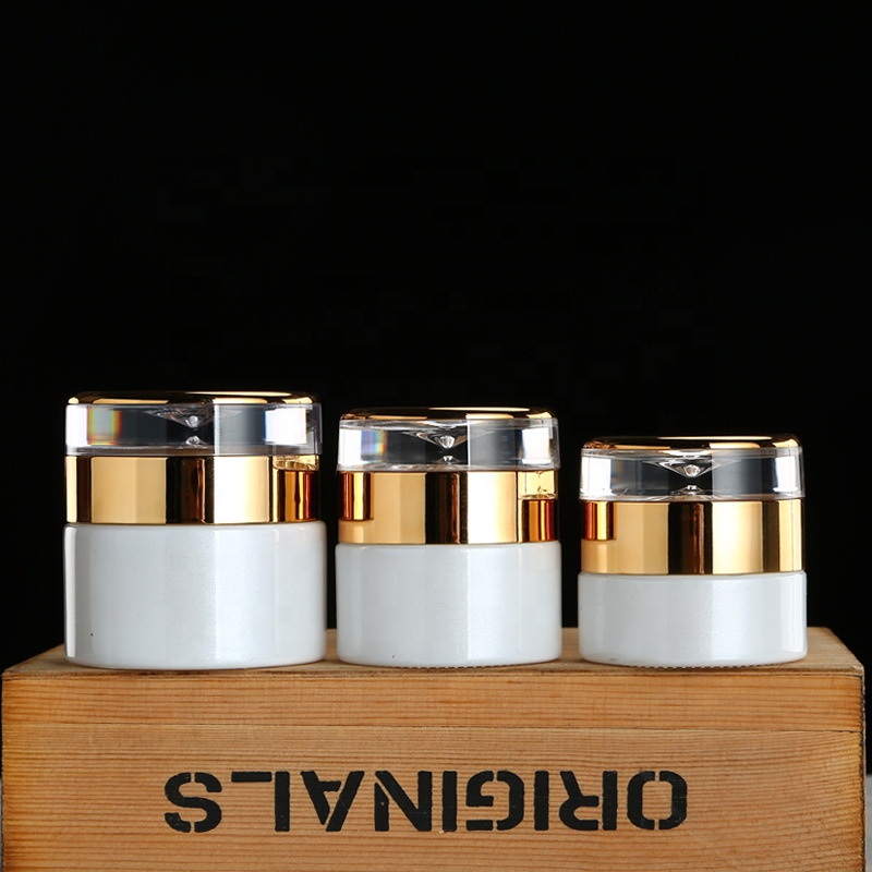 Luxury skincare packaging gold cap white bottle 20ml 30ml 40ml 50ml 60ml 80ml and 20g 30g 50g jars