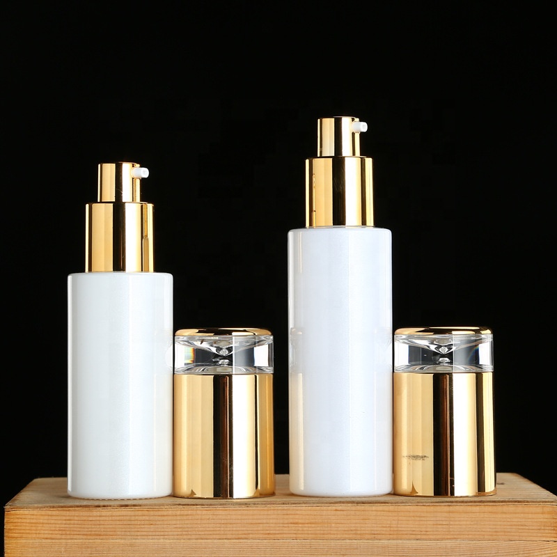 Luxury skincare packaging gold cap white bottle 20ml 30ml 40ml 50ml 60ml 80ml and 20g 30g 50g jars