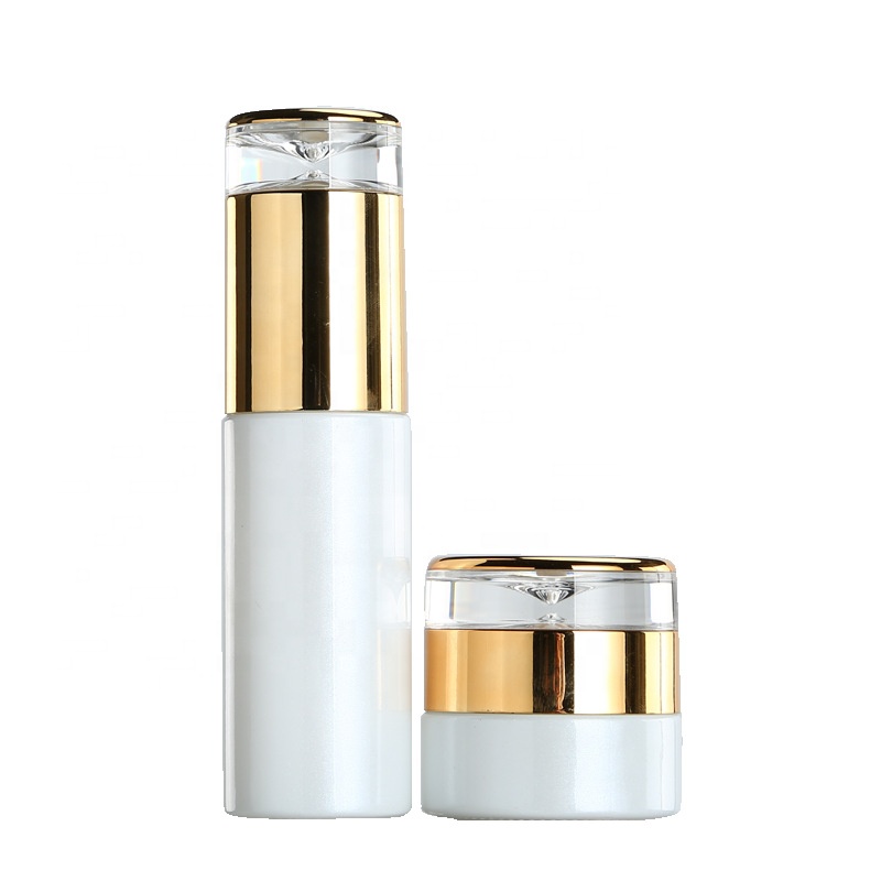 Luxury skincare packaging gold cap white bottle 20ml 30ml 40ml 50ml 60ml 80ml and 20g 30g 50g jars