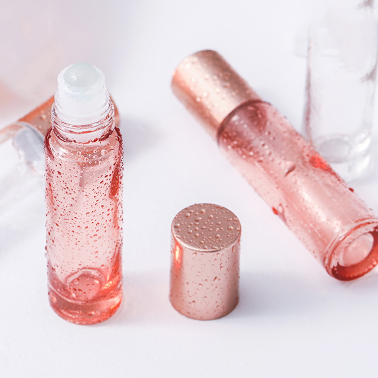 Luxury skincare roller packaging 10ml rose gold roll on essential oil bottles with rose gold cap