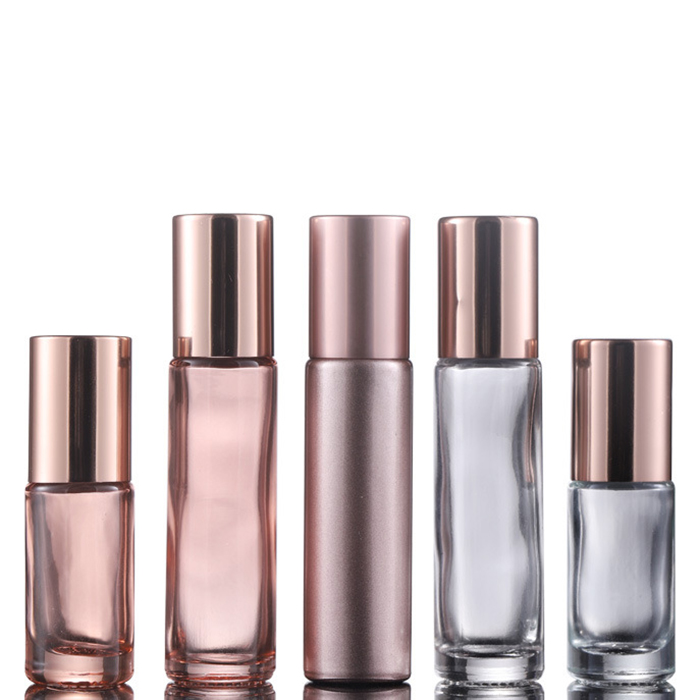 Luxury skincare roller packaging 10ml rose gold roll on essential oil bottles with rose gold cap