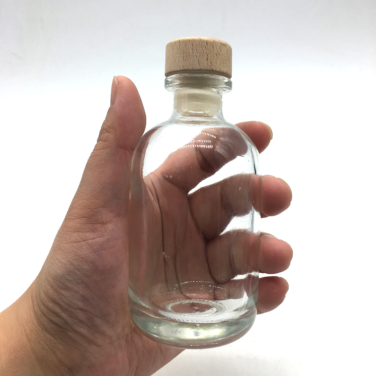 Luxury small glass bottle with corks 100ml empty round 250ml 375ml 500ml glass bottle beverage for Liquor juice wine vodka