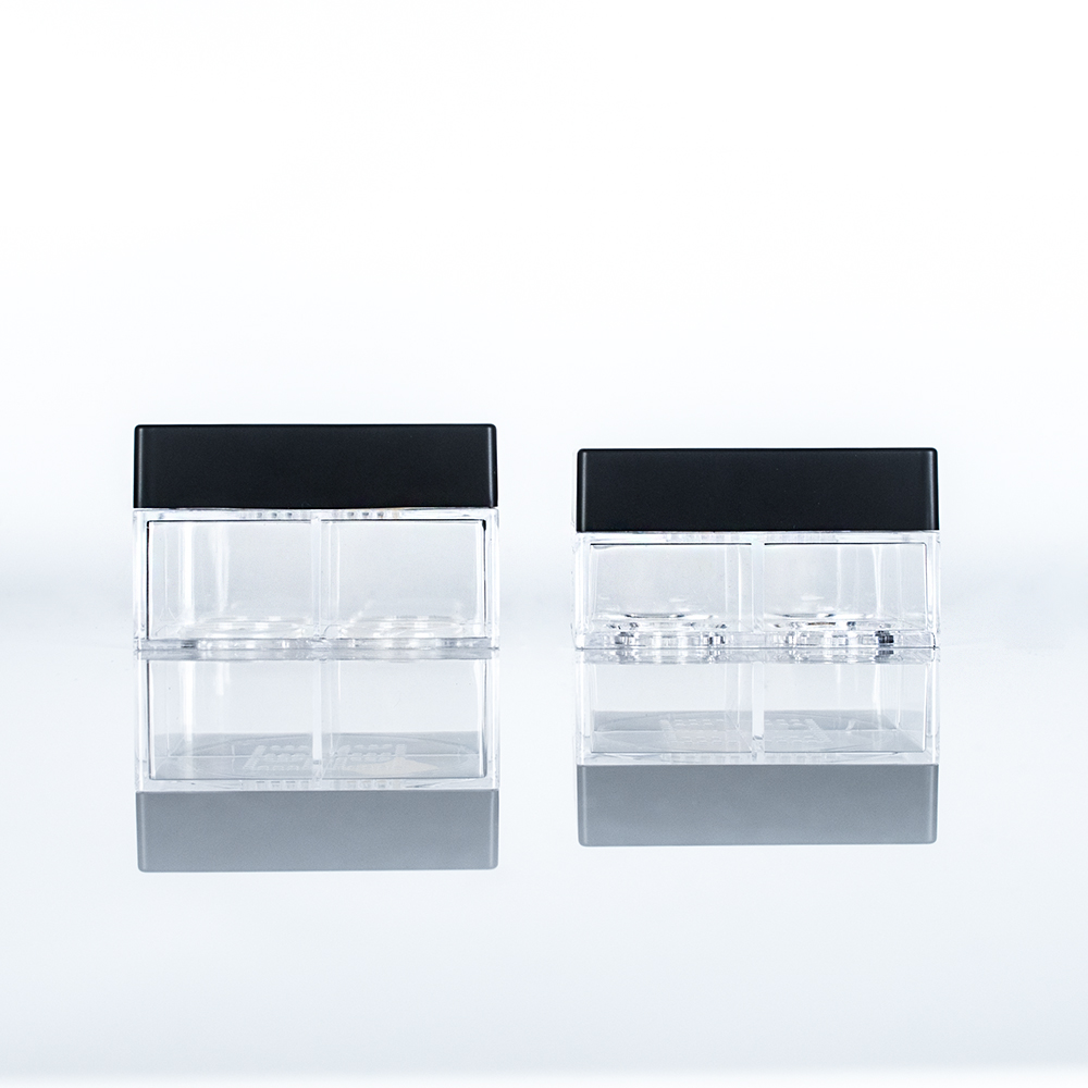 Luxury square cosmetic powder container with black lid for travel and sample loose powder packaging