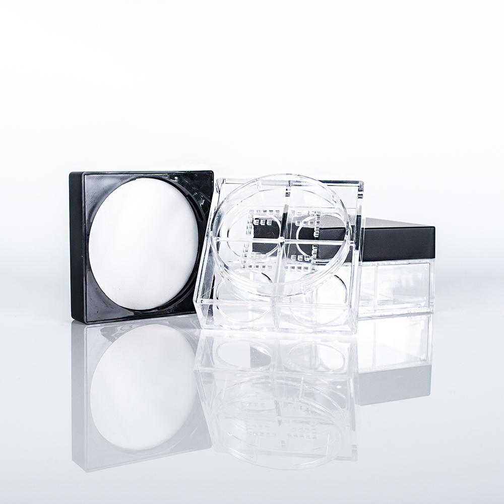 Luxury square cosmetic powder container with black lid for travel and sample loose powder packaging