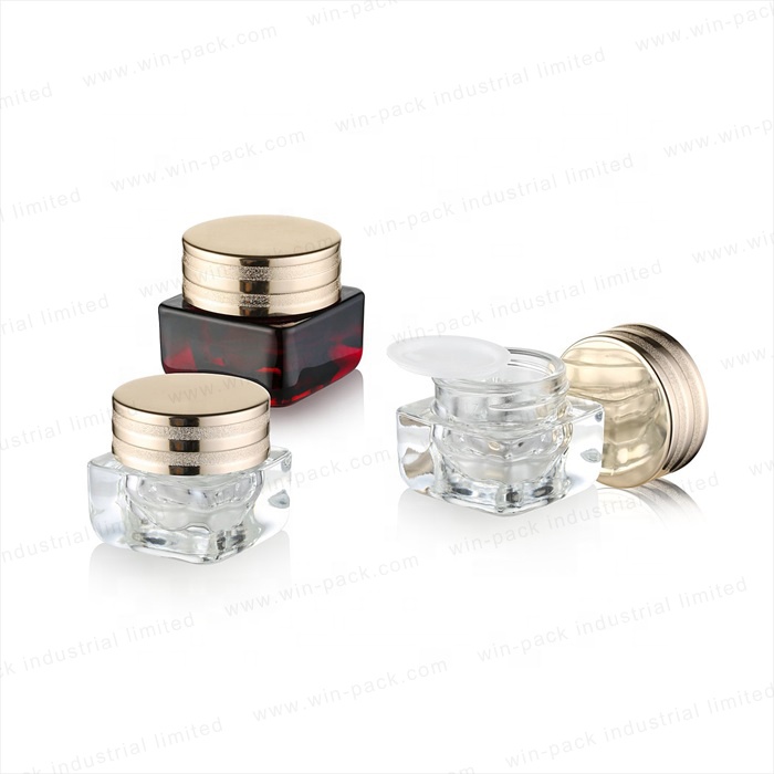 Luxury square shape plastic cream jar with flat shoulder and round shape screw cap 50g