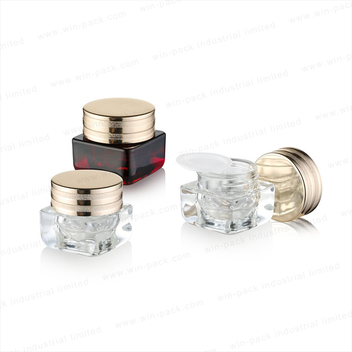 Luxury square shape plastic cream jar with flat shoulder and round shape screw cap 50g