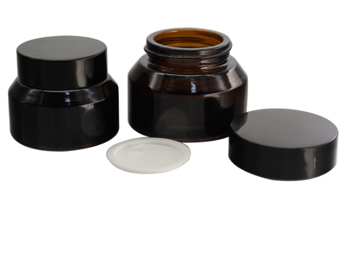 Luxury straight amber lotion glass bottles cosmetic packaging set container