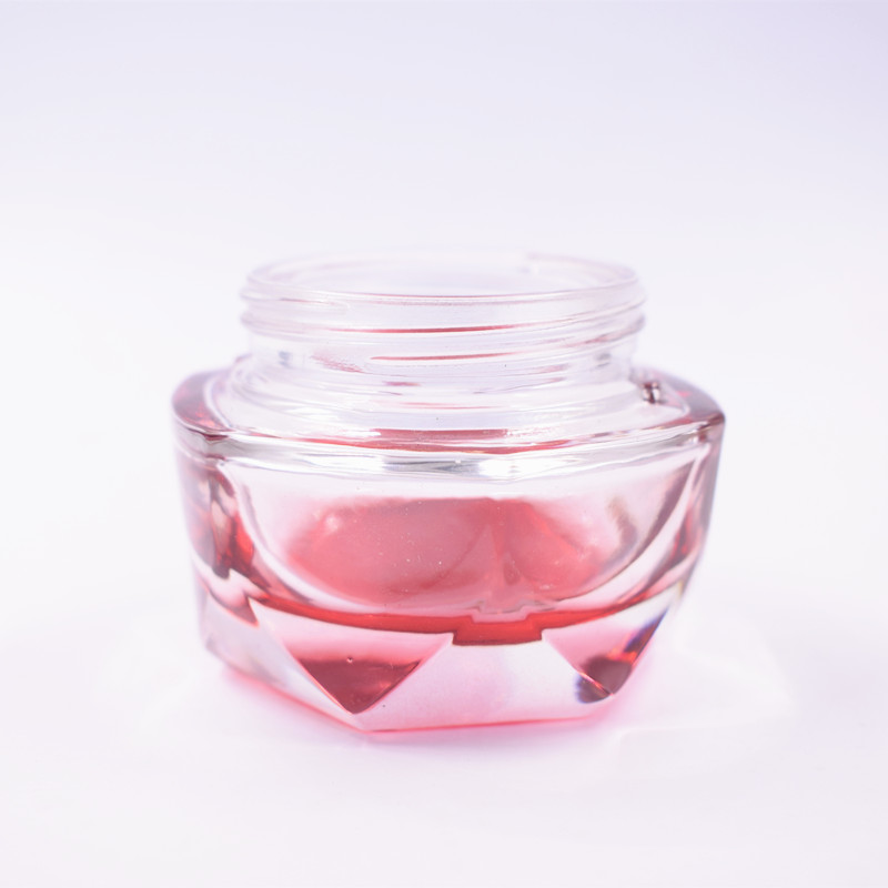 Luxury unique polyhedral 30g 50g cream glass jar for glass cosmetic jar 50ml red with lid