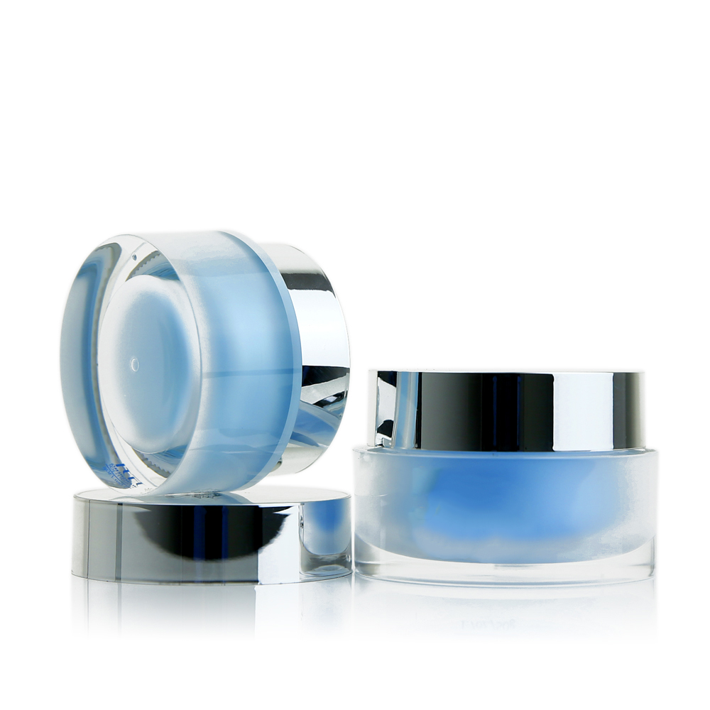 Luxury vacuum sealer white round cosmetic acrylic jar with lid shiny silver 50g and 30g