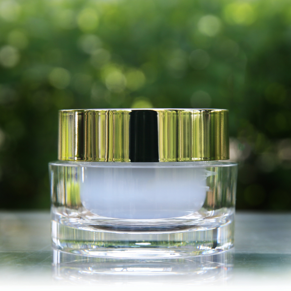 Luxury vacuum sealer white round cosmetic acrylic jar with lid shiny silver 50g and 30g