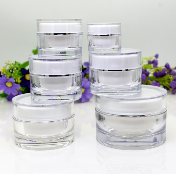 Luxury white plastic cosmetic container set 10gms acrylic jar 30g