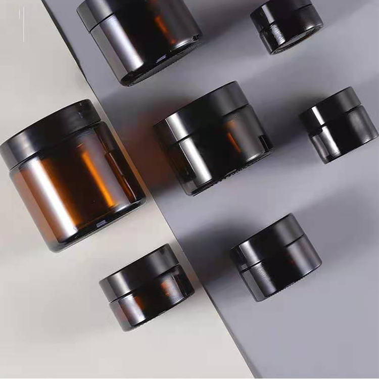 Luxury wholesale empty glass jar 50ml 5g 10g 20g 30g 50g 100g 120g 200g amber glass skincare cream jars