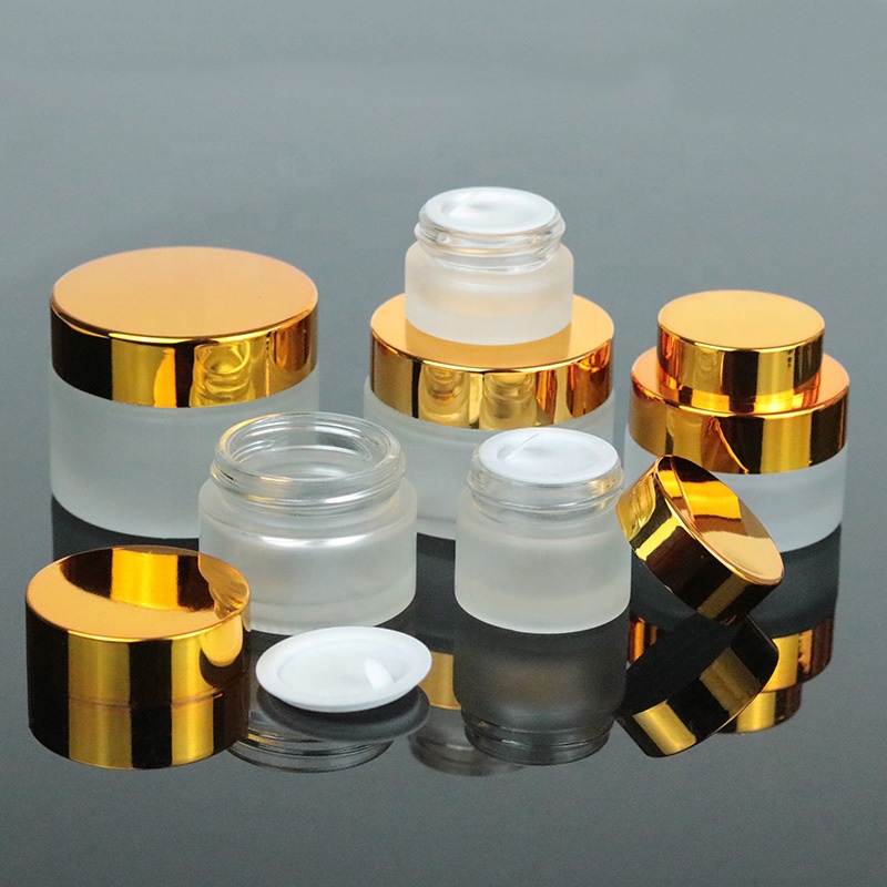 Luxury wide mouth 50 ml glass cosmetic jar 50ml empty round container with golden lid (GJM20)