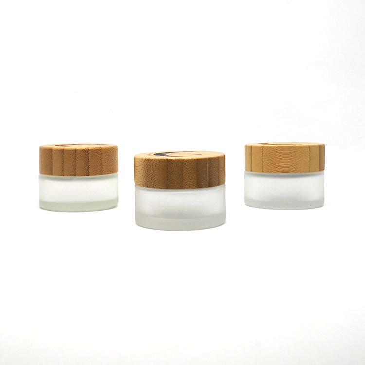 Luxury wood cosmetic cream packaging small frosted glass jar bamboo lid