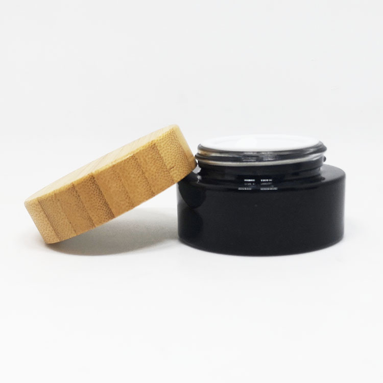Luxury wood cosmetic cream packaging small frosted glass jar bamboo lid