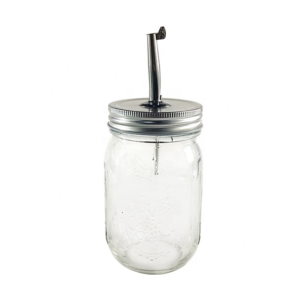 MENBANK custom glass canning 16oz/500ml mason jar with metal lid