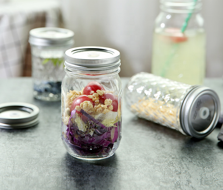 MENBANK custom glass canning 16oz/500ml mason jar with metal lid