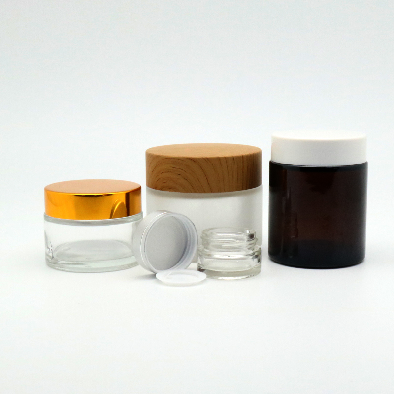 MIG 2021 new 5g 10g 15g 20g 30g 50g 100g cosmetic packaging clear amber blue glass cream jar gold lid