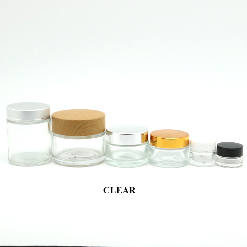 MIG 2021 new 5g 10g 15g 20g 30g 50g 100g cosmetic packaging clear amber blue glass cream jar gold lid