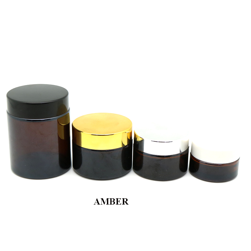 MIG 2021 new 5g 10g 15g 20g 30g 50g 100g cosmetic packaging clear amber blue glass cream jar gold lid