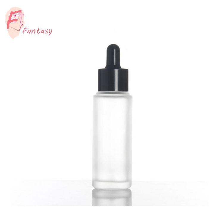 MOQ 300 luxury 30ml transparent essence oil glass bottle with aluminum press pipette dropper